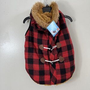 Vibrant Life Red Plaid Pet Sweater Dog Jacket Size L Labrador  Boxer 50-90 Lb